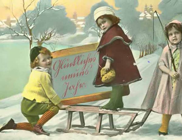Historische Postkarte 06.12.1909 glückliches neues Jahr
